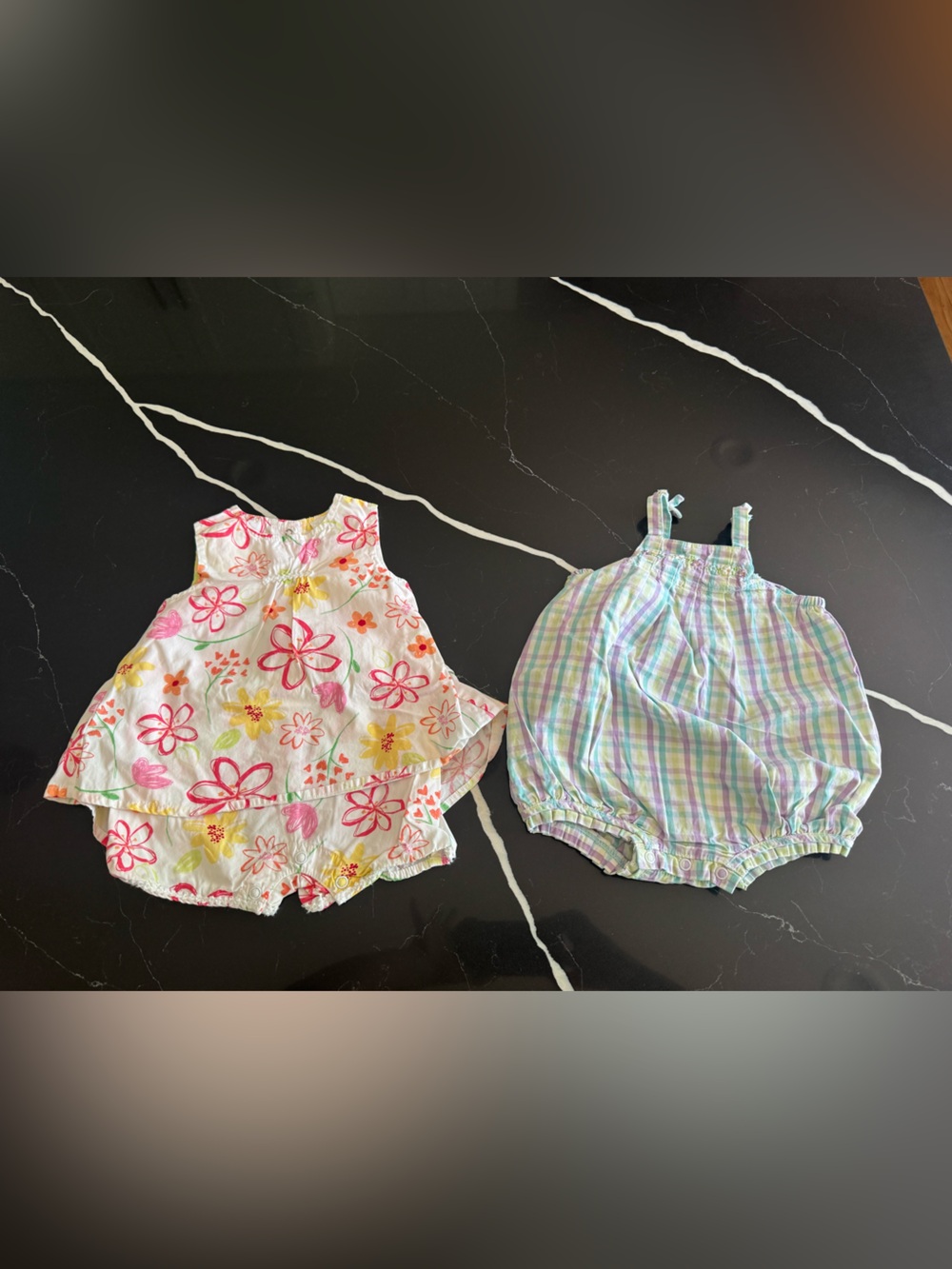 Carter's Girls Floral Tank & Pastel Plaid Romper Sets- vintage y2k